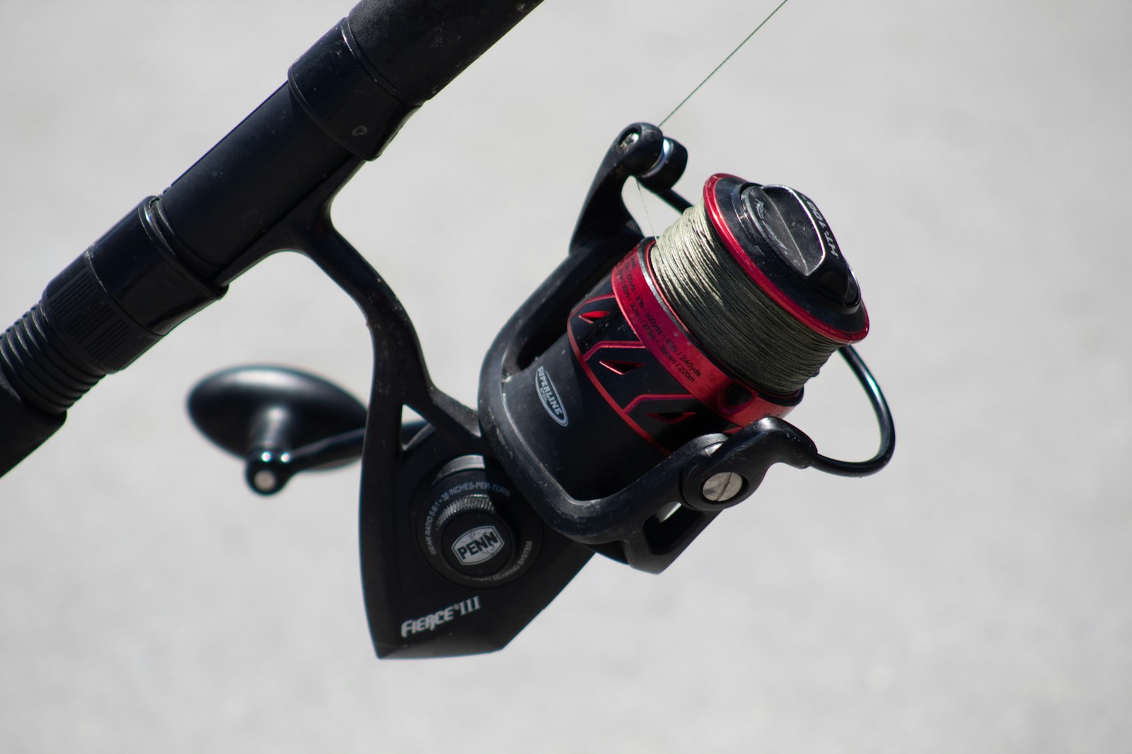 Spin reel and rod, close up